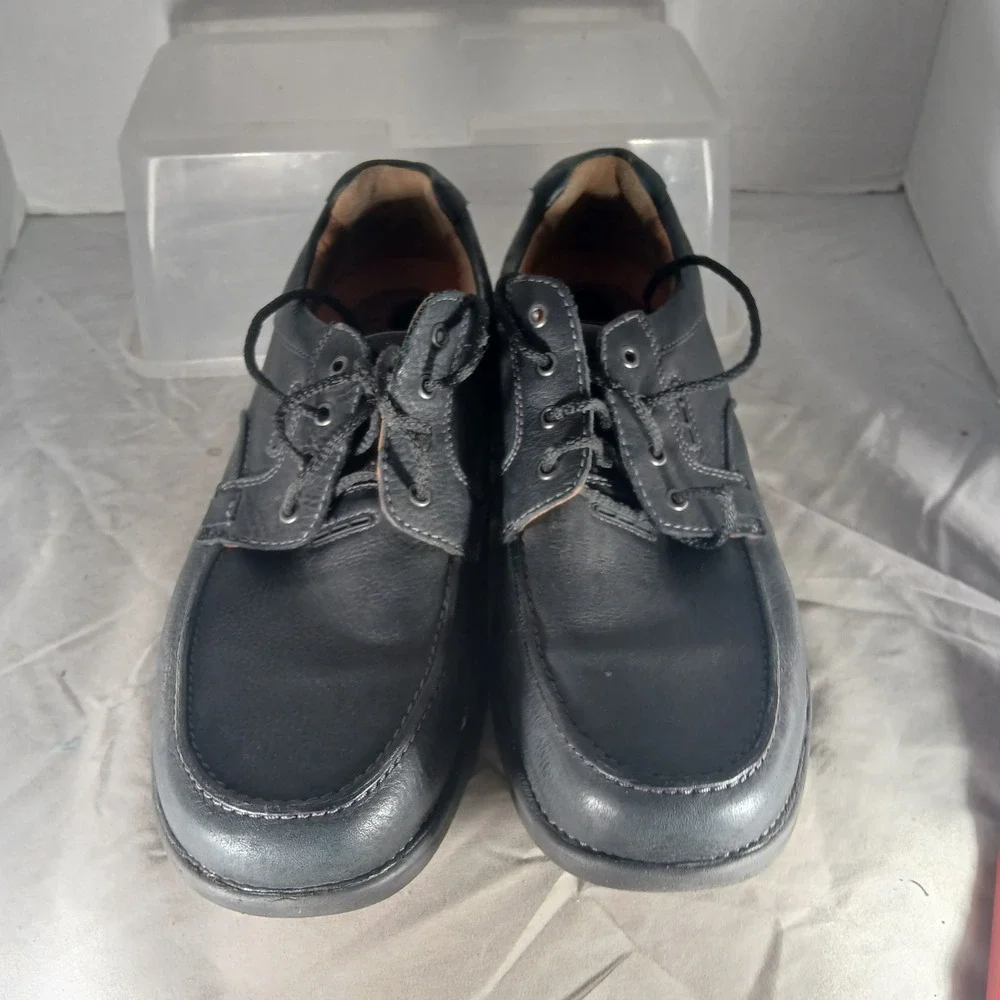 Clarks 1825 Leather Oxford Shoes 12 Black Moc Toe Lace Up Derby‎ 26110532